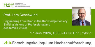Ankündigungskarte des Vortrags mit einem Porträtfoto von Prof. Lars Geschwind
