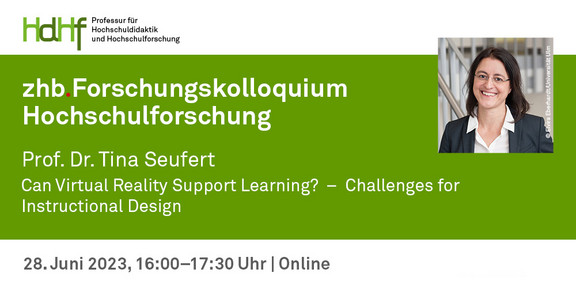 Ankündigung des Vortrags von Prof. Tina Seufert Ankündigungskarte des Vortrags mit einem Porträtfoto von Prof. Tina Seufert