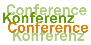 General conference logo: The letterings "Konferenz" (in dark green and light green) and "Conference" (in orange and light green) whereby the words overlap