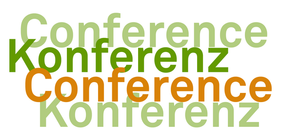 General conference logo: The letterings "Konferenz" (in dark green and light green) and "Conference" (in orange and light green) whereby the words overlap