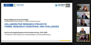 Screenshot des Online-Vortrags von Prof. Anna Kosmützky und Dr. Romy Wöhlert beim zhb Forschungskolloquium Hochschulforschung