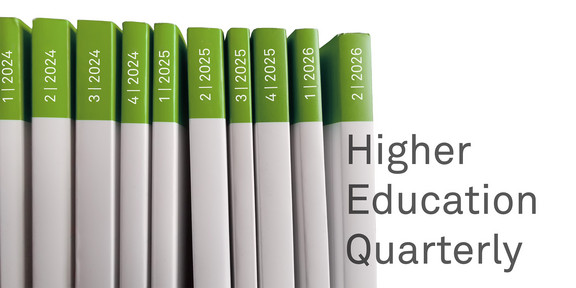 Journal issues placed side by side, next to it the lettering Higher Education Quarterly