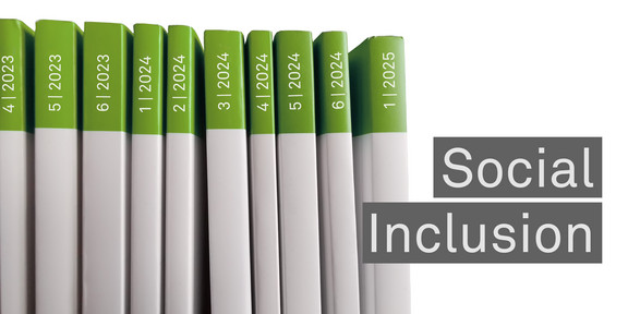 Journal issues placed side by side, next to it the lettering Social Inclusionclusion