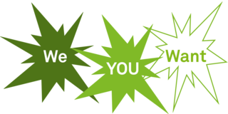Drei Sterne mit dem Schriftzug "We want you"
