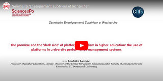 Opening picture for the video of the talk of Prof. Liudvika Leišytė at Sciences Po (slide with the logos of the organizer, title of the talk, etc.)