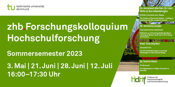 zhb Forschungskolloquium Hochschulforschung: Vorträge im Sommersemester 2023 Ankündigungskarte für die Vorträge des Forschungskolloquiums im Sommersemester 2023