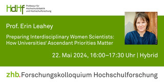 Ankündigungskarte des Vortrags mit einem Porträtfoto von Prof. Erin Leahey