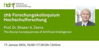 Ankündigungskarte des Vortrags mit einem Porträtfoto von Prof. Dr. Shaker A. Zahra