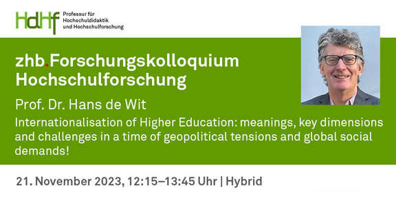 Ankündigungskarte des Vortrags mit einem Porträtfoto von Prof. Dr. Hans de Wit