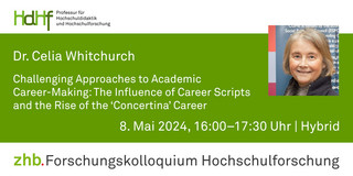 Ankündigungskarte des Vortrags mit einem Porträtfoto von Dr. Celia Whitchurch
