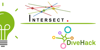 Graphic: A light bulb on the left, next to it on the right: the logos of the projects INTERSECT and DiveHackone below the other